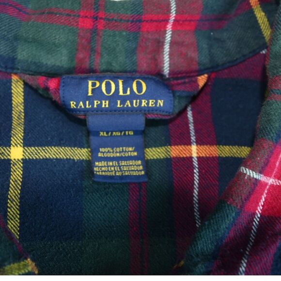 POLO RALPH LAUREN Pajama Shirt Mens  XL Flannel Plaid Button Up Cotton Navy - Picture 4 of 6